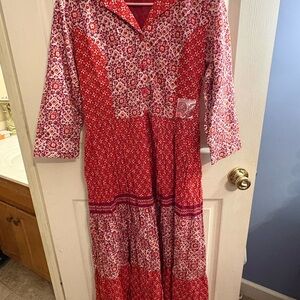 Women’s Red Printed Button-Front Maxi Dress